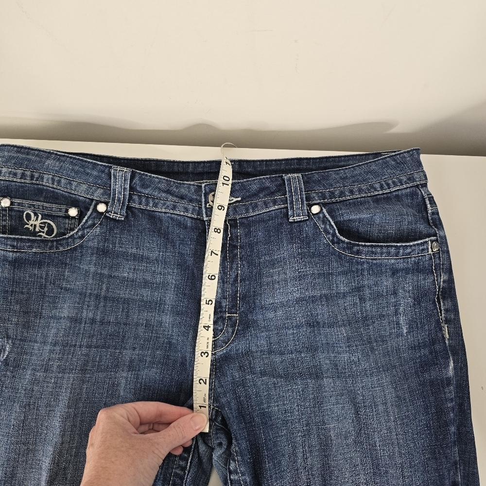 Harley Davidson Midrise Bootcut Distressed Denim Jeans Embroidered Pockets 14 - Picture 16 of 16